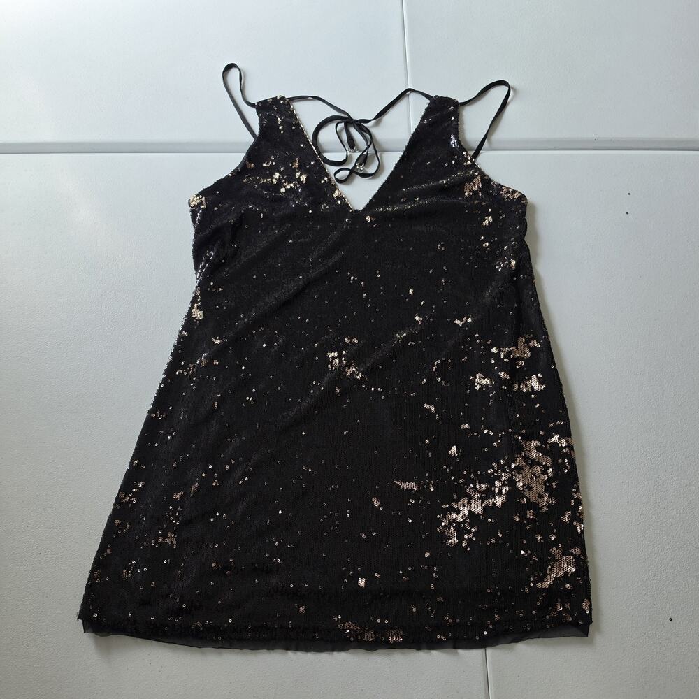 Intimately Free People Slip Dress Women Large Black Sequin Mesh Mini Party